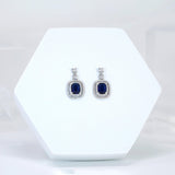 Royal Blue Majestic Aurora CZ Diamond Dangle Earrings, Bridal Jewelry, cushion cut Bridal Earrings, Crystal Statement Earrings Cz