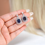 Royal Blue Majestic Aurora CZ Diamond Dangle Earrings, Bridal Jewelry, cushion cut Bridal Earrings, Crystal Statement Earrings Cz