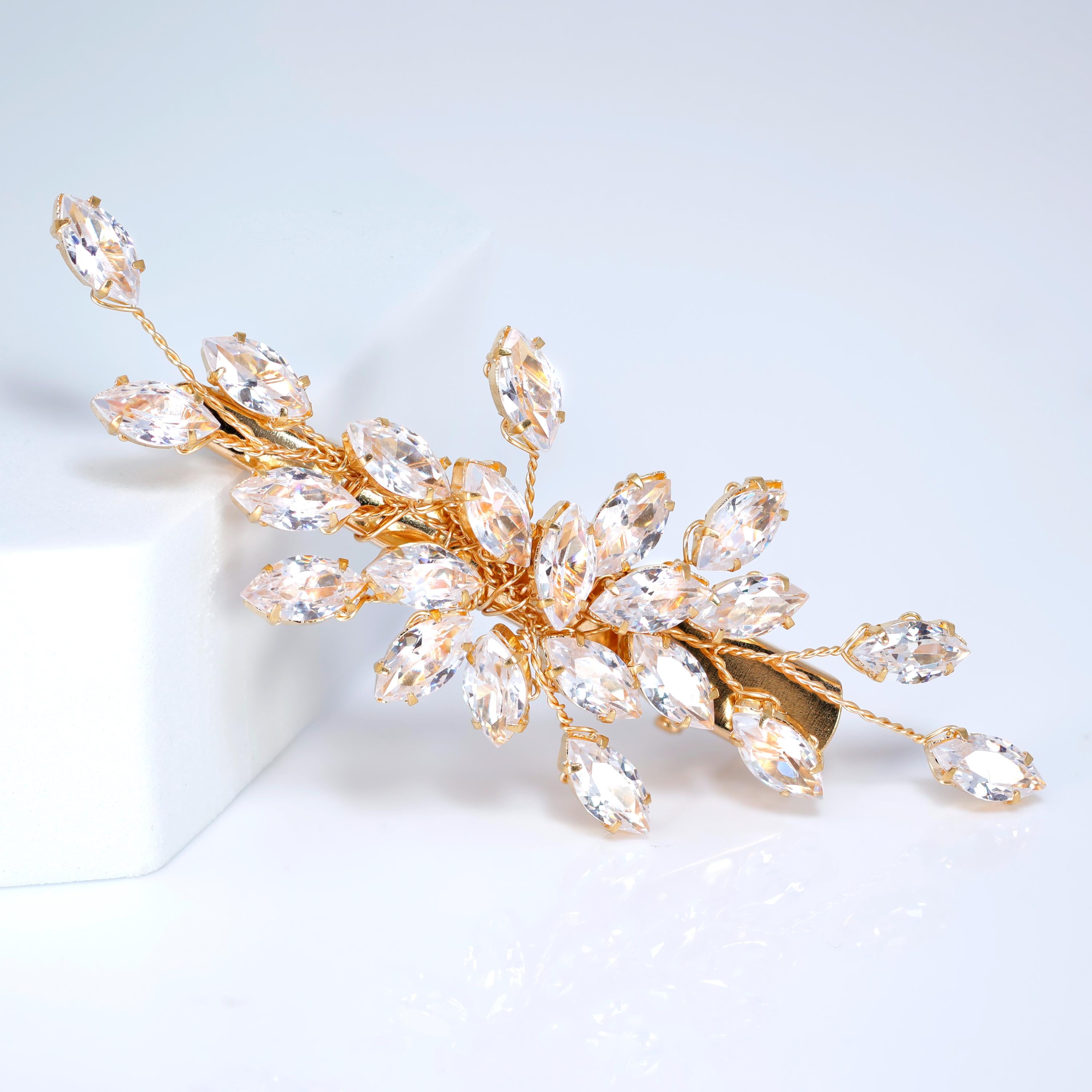 Leafy Arcade CZ And Rhinestone French Hair Clip, Bridal Hair Accessories, Bridesmaid Gift, Wedding Hair Accessory, Bridal Hair Clip