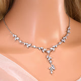 CZ Whispers of a Crystal Garden Necklace Set, Long Bridal Jewelry, Bridal Earrings And Necklace, Statement Earrings Cz Necklace Set.