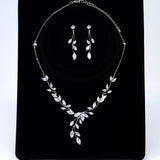 CZ Leaves Dancing with Light Necklace Set, Long Bridal Jewelry, Bridal Earrings And Necklace, Statement Earrings Cz Necklace Set.