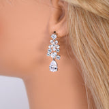 CZ Floral Wishes in a Crystal Dawn Necklace, Long Bridal Jewelry, Bridal Earrings And Necklace, Statement Earrings Cz Necklace Set.
