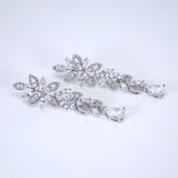 CZ The Bride’s Song in Silver Petals Necklace, Long Bridal Jewelry, Bridal Earrings And Necklace, Statement Earrings CZ Necklace Set.