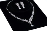 CZ The Bride’s Song in Silver Petals Necklace, Long Bridal Jewelry, Bridal Earrings And Necklace, Statement Earrings CZ Necklace Set.