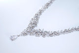 CZ The Bride’s Song in Silver Petals Necklace, Long Bridal Jewelry, Bridal Earrings And Necklace, Statement Earrings CZ Necklace Set.