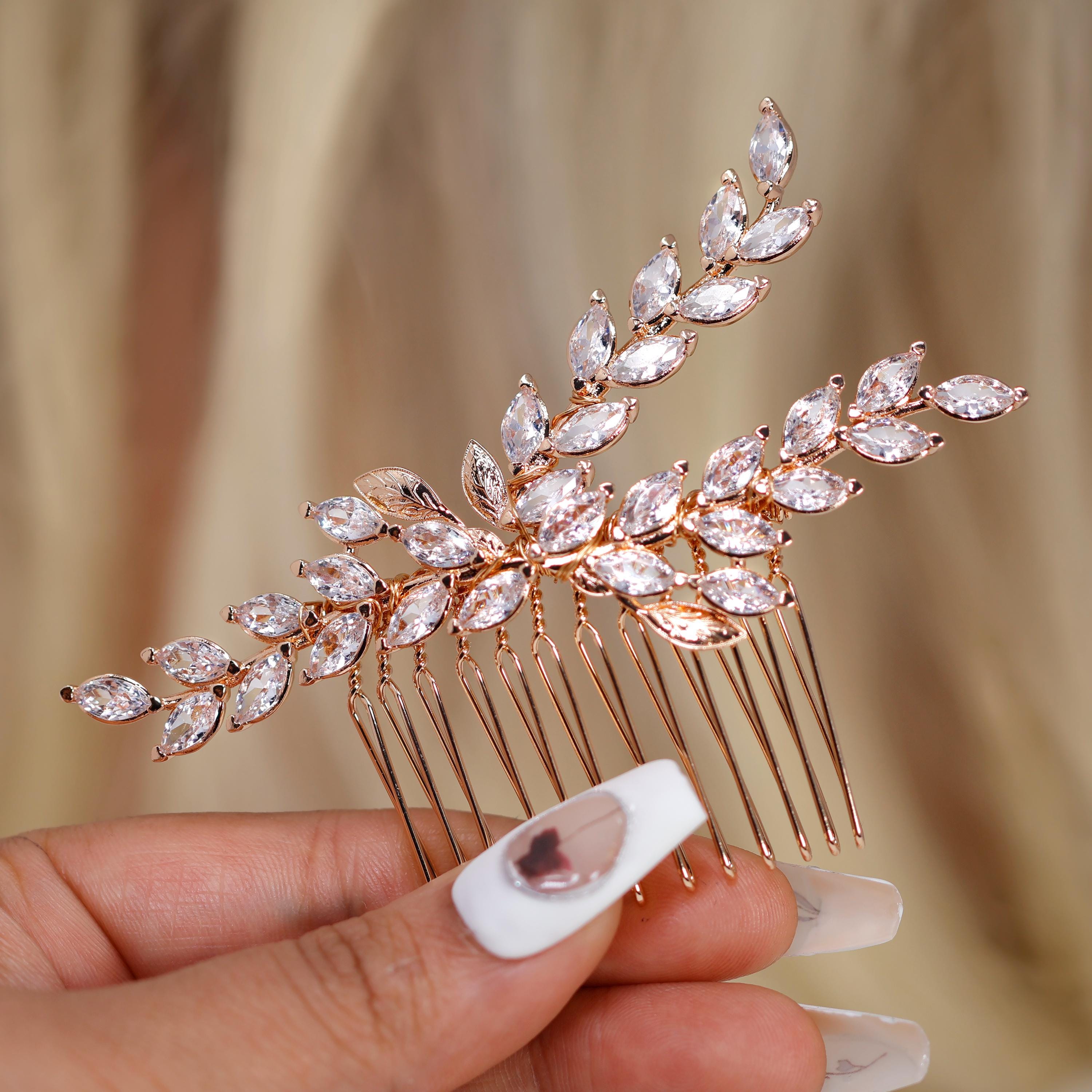 Cubic Zirconia, Diamond Golden Leaves Whisper Bridal Hair Comb, Vine Hair Piece, Bridal Hair Accessories, Wedding Hair Accessory