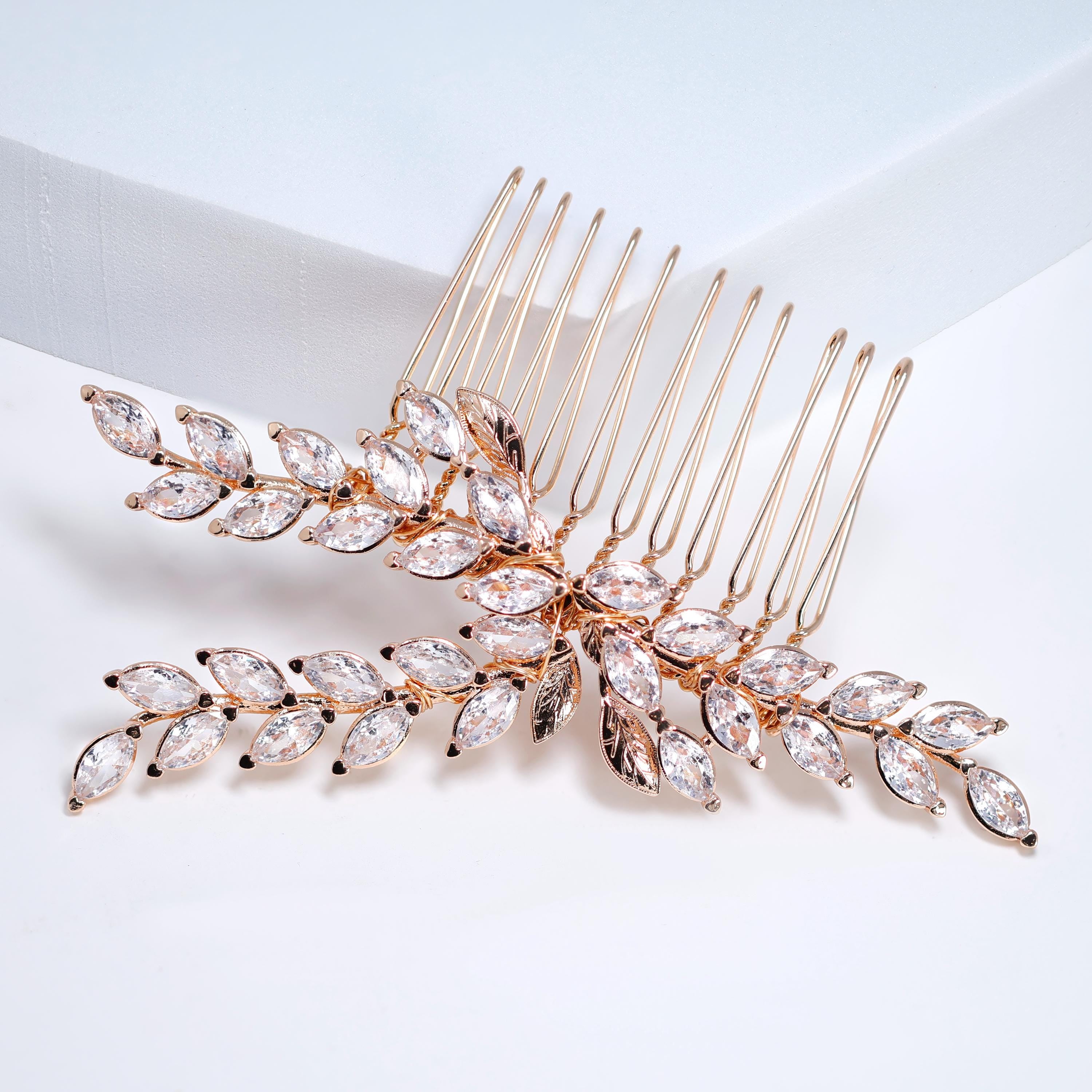 Cubic Zirconia, Diamond Golden Leaves Whisper Bridal Hair Comb, Vine Hair Piece, Bridal Hair Accessories, Wedding Hair Accessory