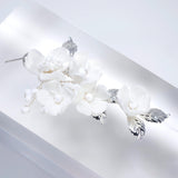 Swarovski Porcelain Ceramic White Sparkling Flower Crystal Magnolia Bridal Earrings, Long Bridal Jewelry, Statement Earrings Cz