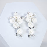 Swarovski Porcelain Ceramic White Sparkling Flower Crystal Magnolia Bridal Earrings, Long Bridal Jewelry, Statement Earrings Cz