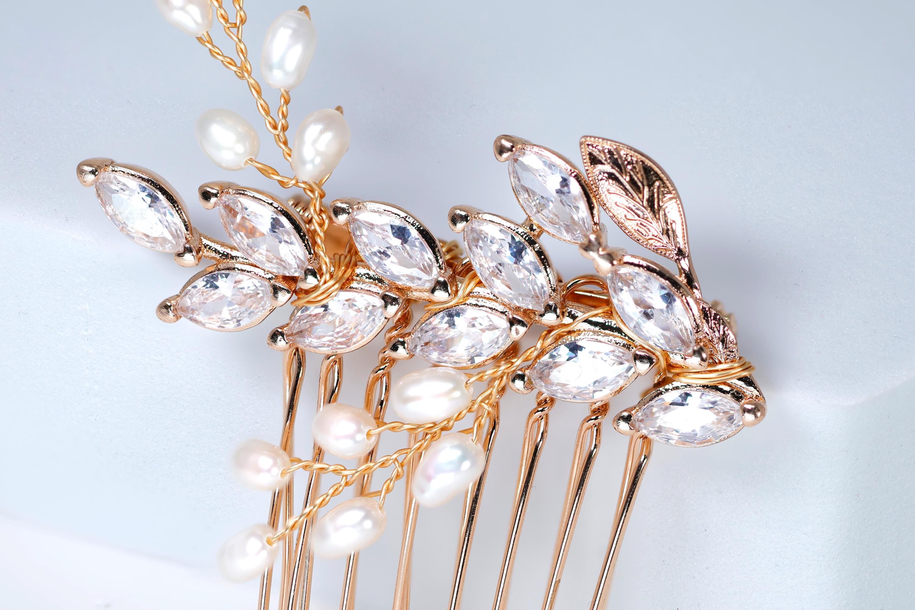 CZ Freshwater Pearl Dusted Embers of a Kiss Bridal Hair Comb, Bridal Hair Accessories, Wedding Hair Accessory.