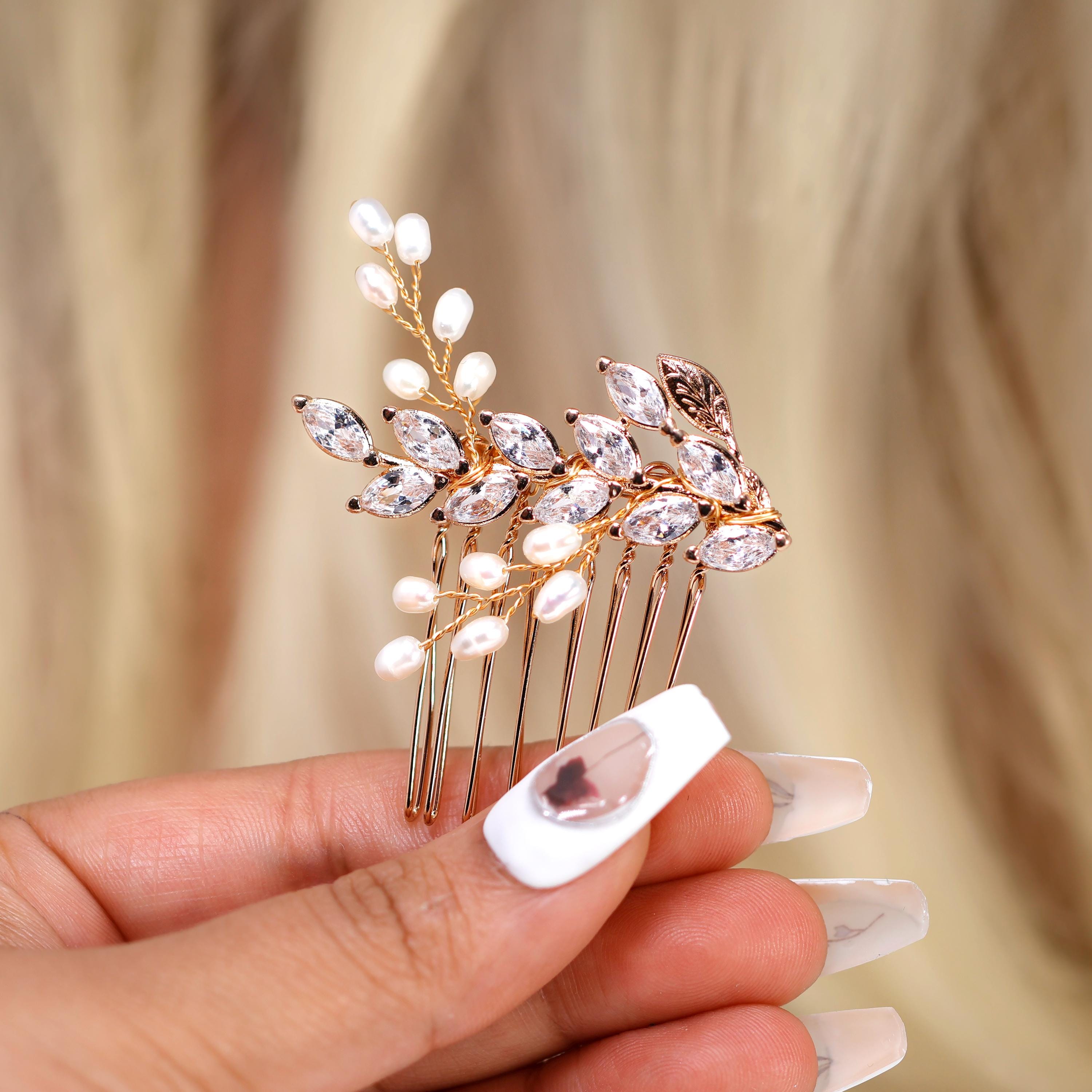 CZ Freshwater Pearl Dusted Embers of a Kiss Bridal Hair Comb, Bridal Hair Accessories, Wedding Hair Accessory.