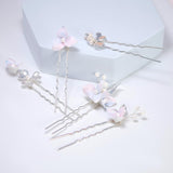 Porcelain Floral Set Of 5 Faux Pearl Lavender Poise Hair Pins Set , Ceramic Hair pins Set, Bridal Hair Accessories