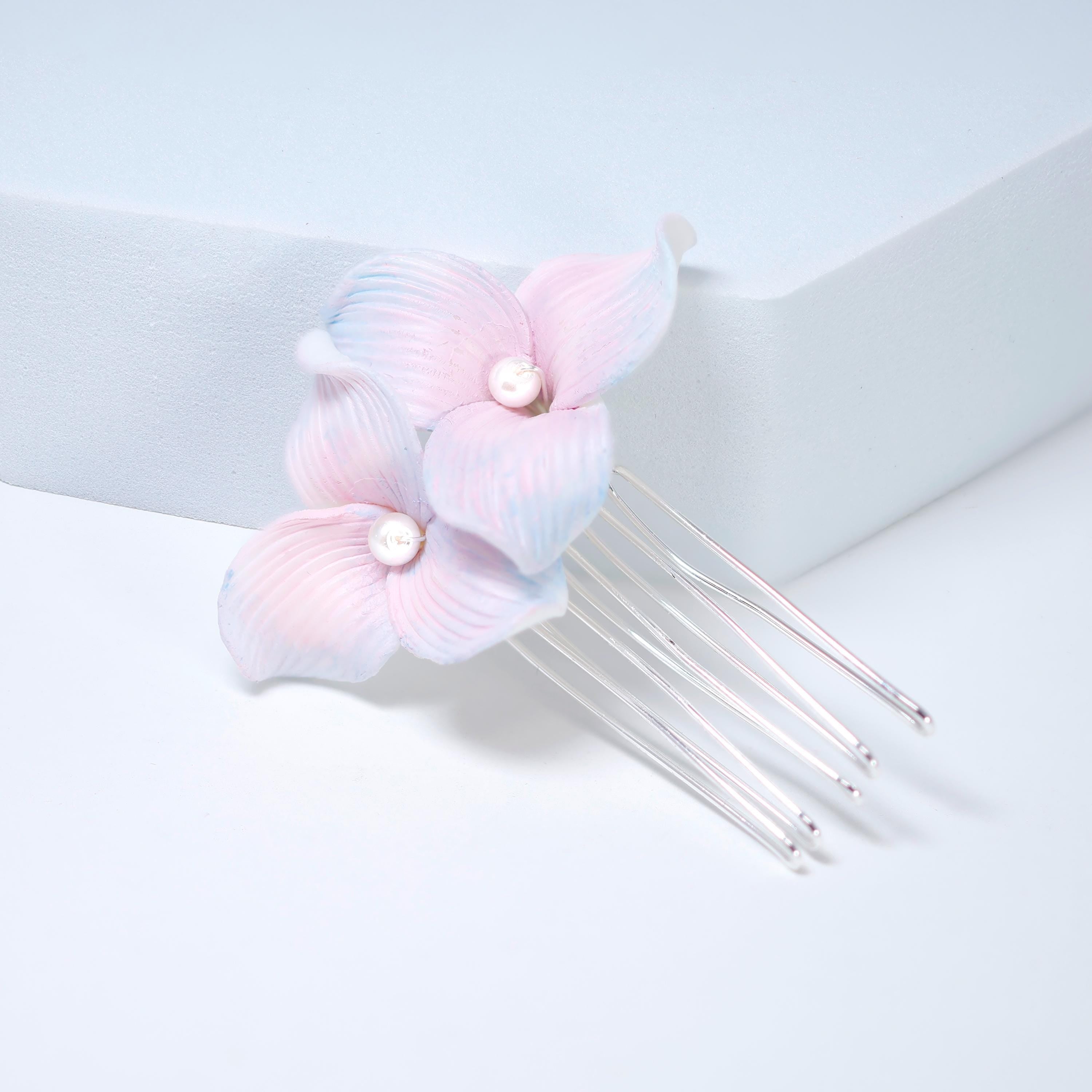 Porcelain Floral Faux Pearl Pastel Bloom Hair Comb, Ceramic Hair pins Set, Bridal Hair Accessories