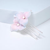 Porcelain Floral Faux Pearl Pastel Bloom Hair Comb, Ceramic Hair pins Set, Bridal Hair Accessories
