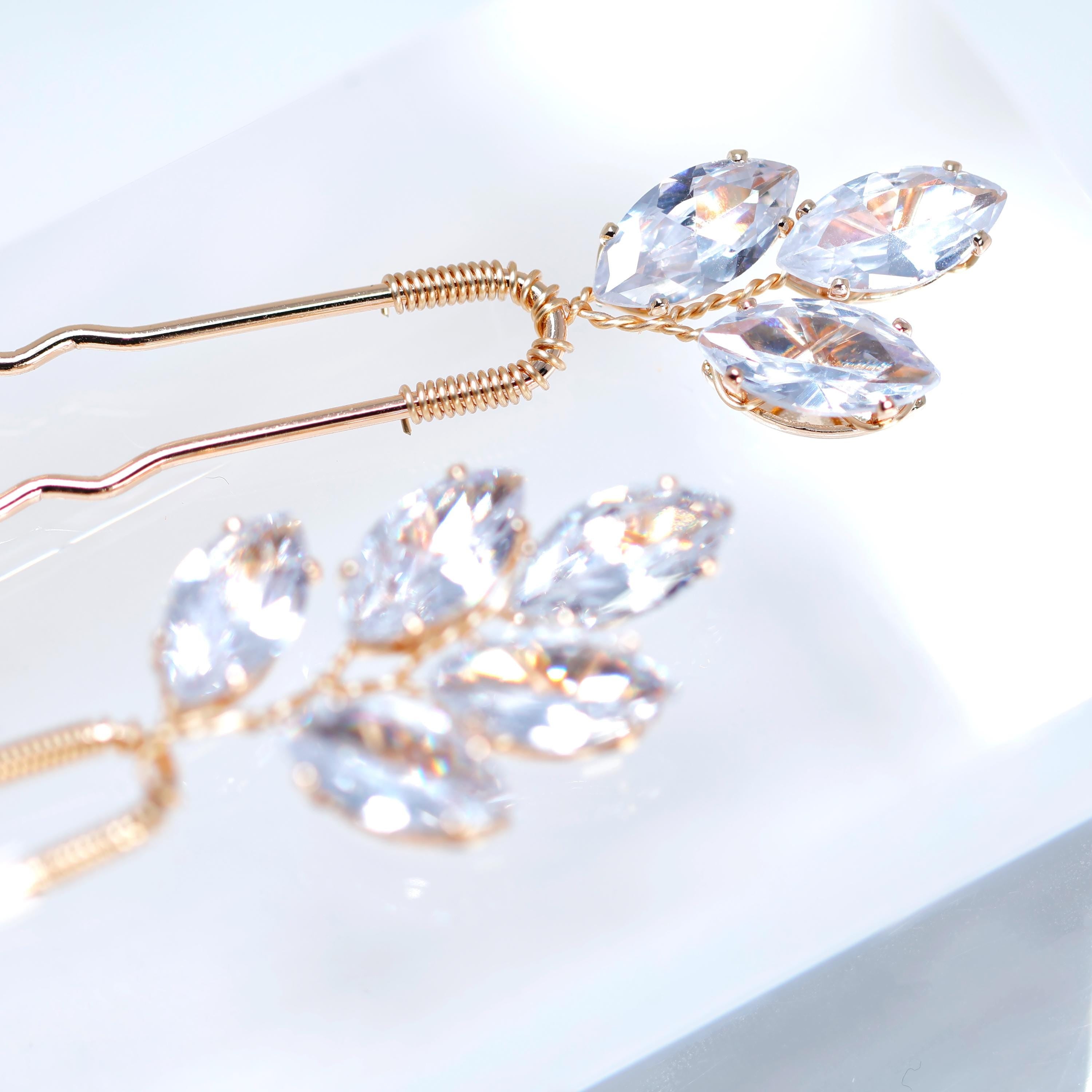 CZ Leafy Tails Set of 3 Hair Pins , Swarovski Hair pins Set, Bridal Hair Accessories, Gift For Her