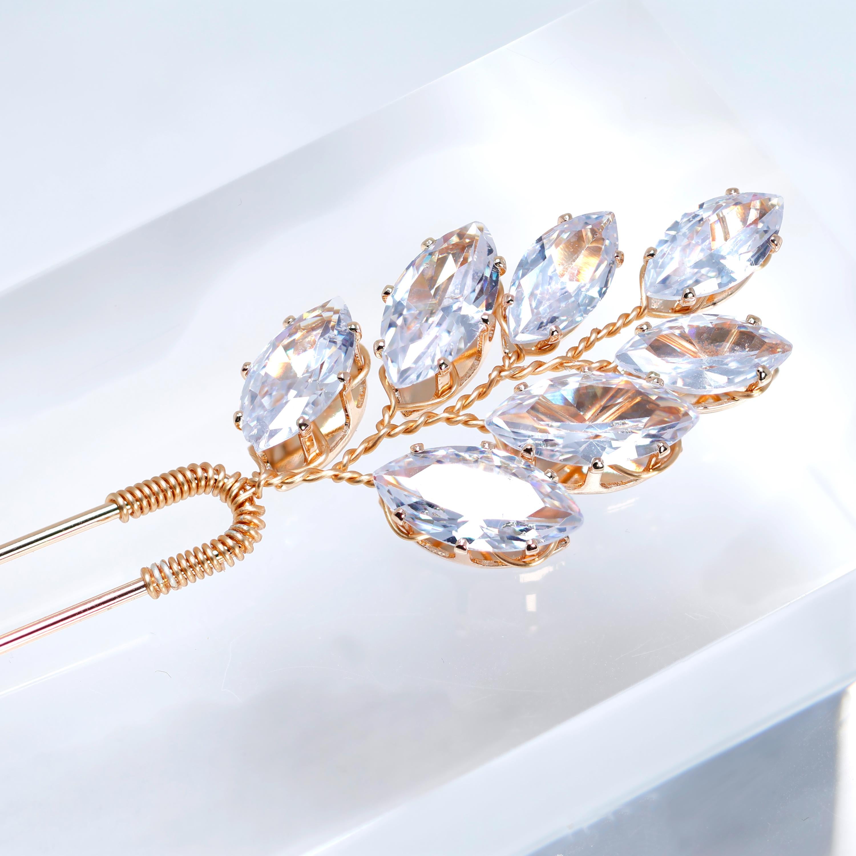 CZ Leafy Tails Set of 3 Hair Pins , Swarovski Hair pins Set, Bridal Hair Accessories, Gift For Her