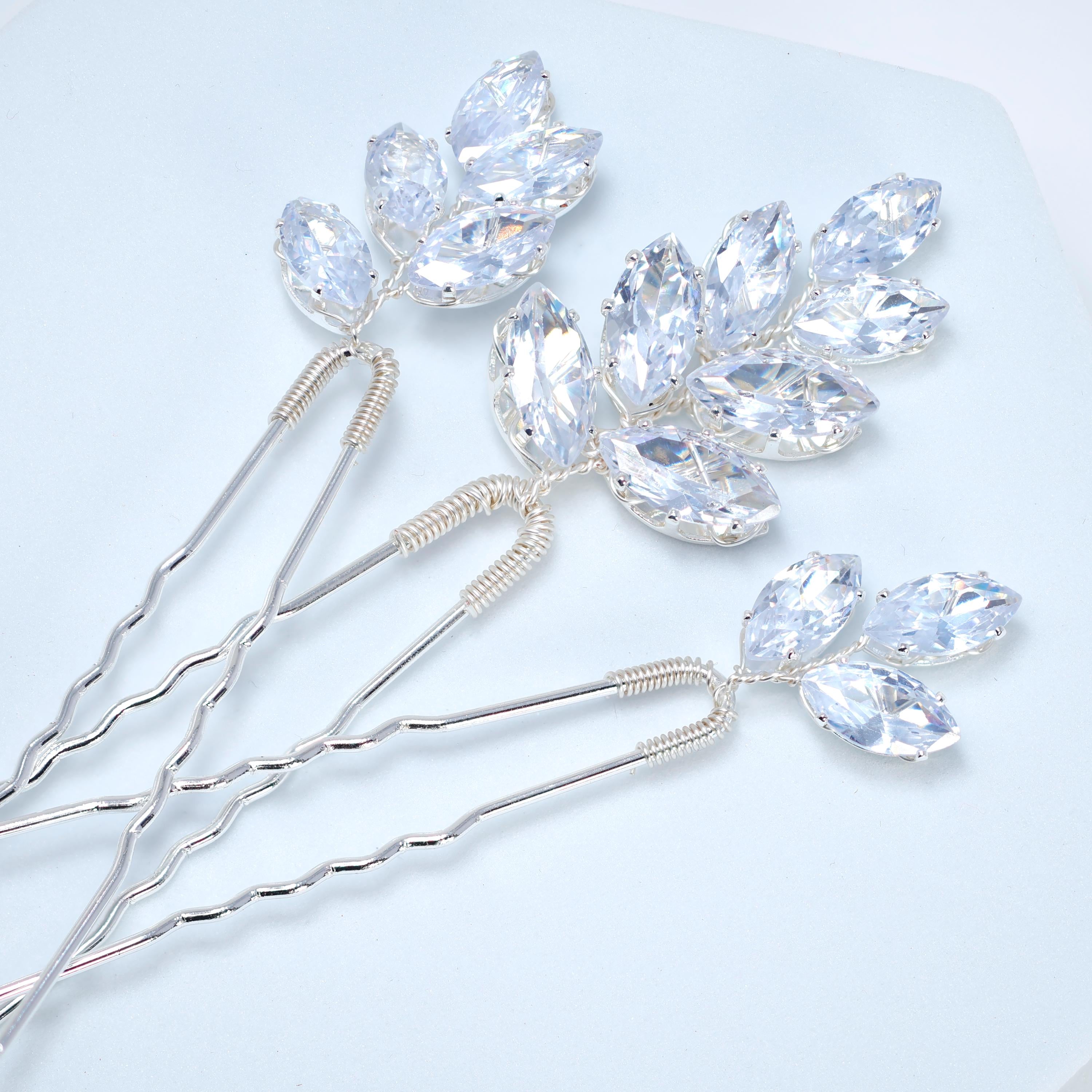 CZ Leafy Tails Set of 3 Hair Pins , Swarovski Hair pins Set, Bridal Hair Accessories, Gift For Her