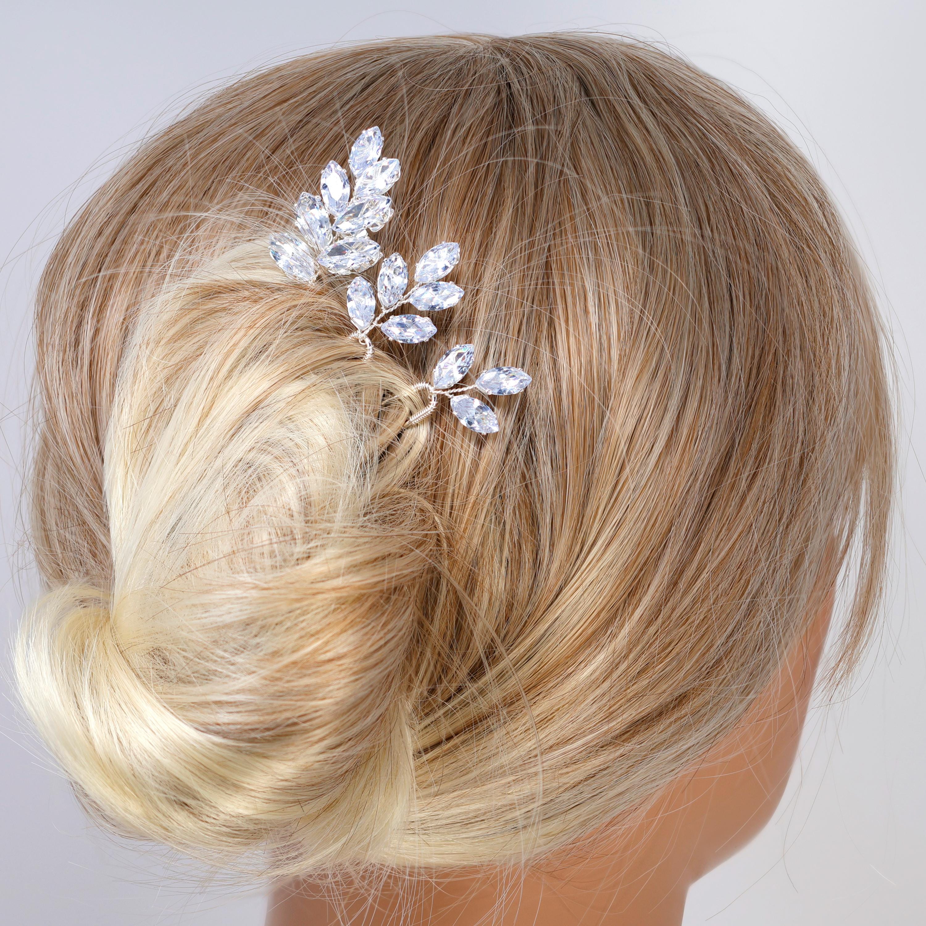 CZ Leafy Tails Set of 3 Hair Pins , Swarovski Hair pins Set, Bridal Hair Accessories, Gift For Her