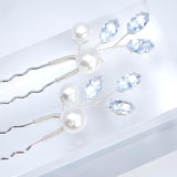 CZ Sparkling Leaves In Pearly Garden Set of 2 Hair Pins , Swarovski Hair pins Set, Bridal Hair Accessories, Pearl hair pins, Gift For Her