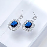 Royal Blue Majestic Aurora CZ Diamond Dangle Earrings, Bridal Jewelry, cushion cut Bridal Earrings, Crystal Statement Earrings Cz