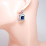 Royal Blue Majestic Aurora CZ Diamond Dangle Earrings, Bridal Jewelry, cushion cut Bridal Earrings, Crystal Statement Earrings Cz