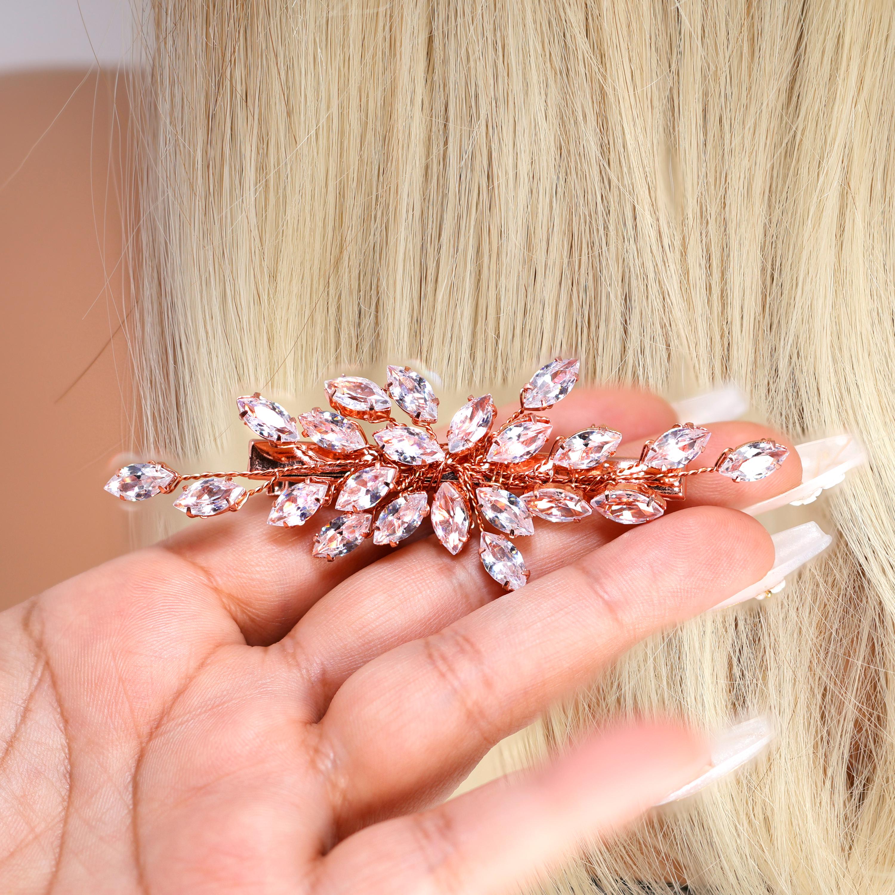 Leafy Arcade CZ And Rhinestone French Hair Clip, Bridal Hair Accessories, Bridesmaid Gift, Wedding Hair Accessory, Bridal Hair Clip