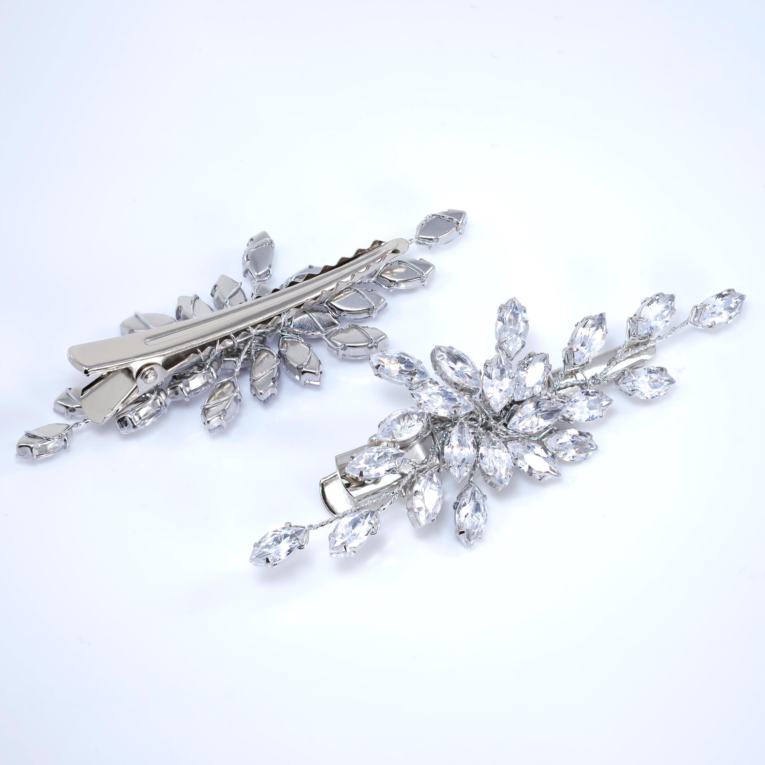 Leafy Arcade CZ And Rhinestone French Hair Clip, Bridal Hair Accessories, Bridesmaid Gift, Wedding Hair Accessory, Bridal Hair Clip