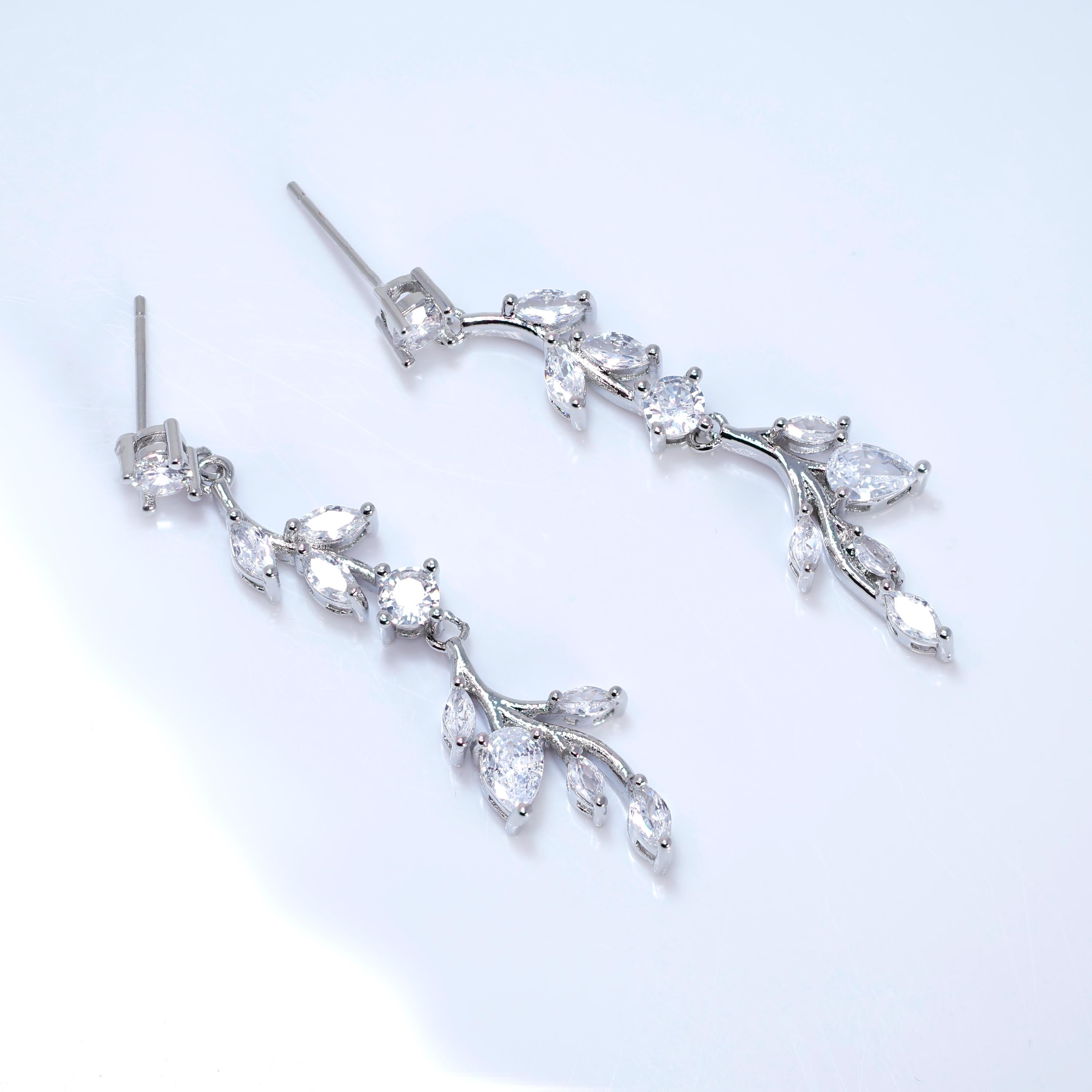CZ Whispers of a Crystal Garden Necklace Set, Long Bridal Jewelry, Bridal Earrings And Necklace, Statement Earrings Cz Necklace Set.