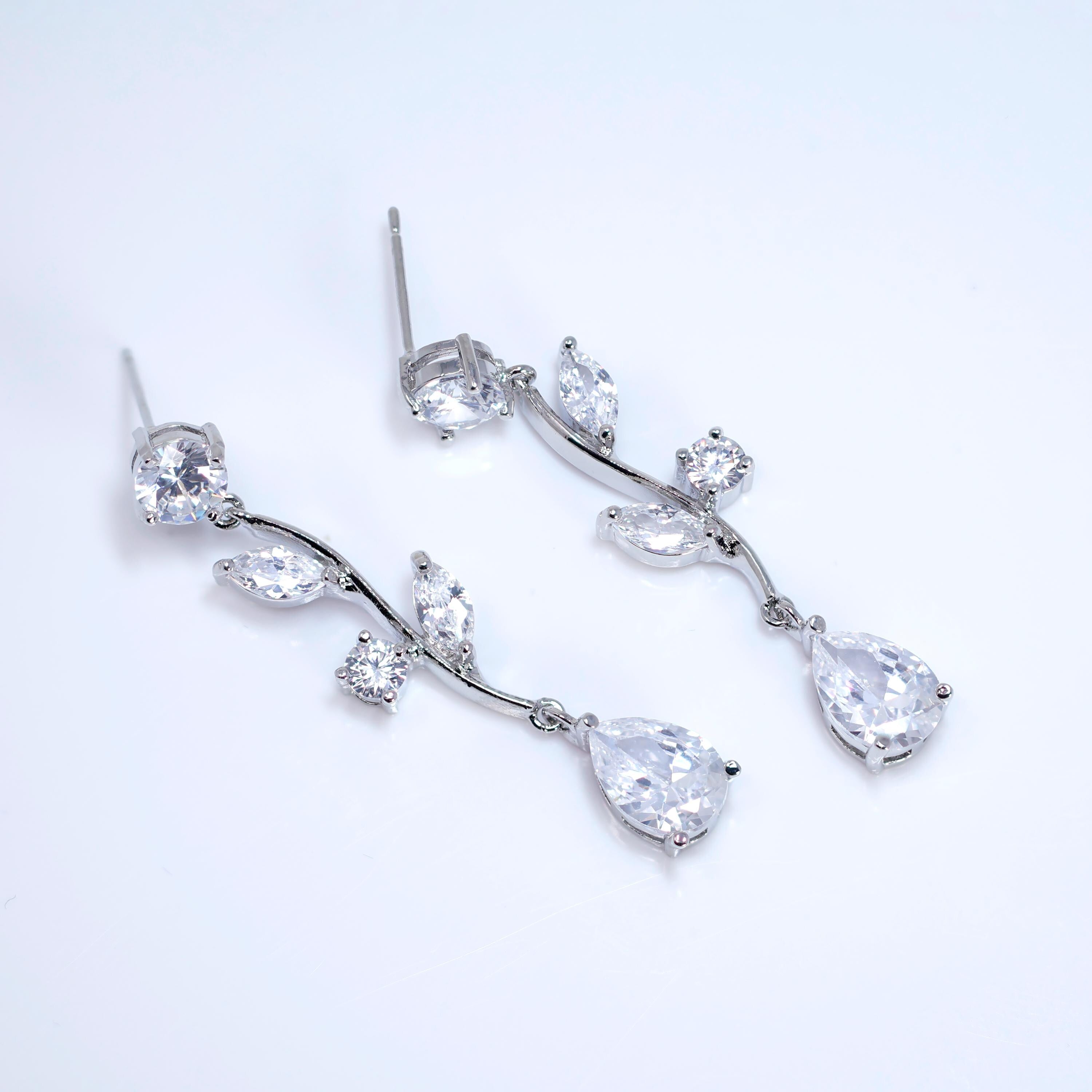 CZ Echoes of the Enchanted Vine Necklace Set, Long Bridal Jewelry, Bridal Earrings And Necklace, Statement Earrings Cz Necklace Set.