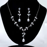 CZ Echoes of the Enchanted Vine Necklace Set, Long Bridal Jewelry, Bridal Earrings And Necklace, Statement Earrings Cz Necklace Set.