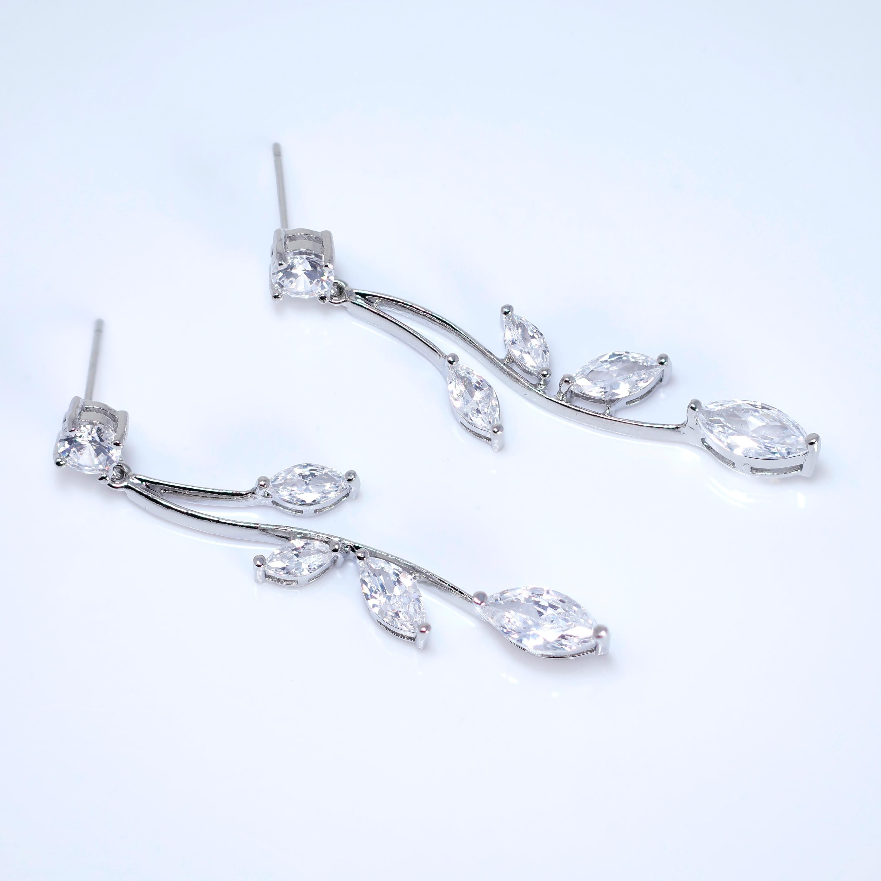 CZ Leaves Dancing with Light Necklace Set, Long Bridal Jewelry, Bridal Earrings And Necklace, Statement Earrings Cz Necklace Set.