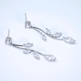 CZ Leaves Dancing with Light Necklace Set, Long Bridal Jewelry, Bridal Earrings And Necklace, Statement Earrings Cz Necklace Set.