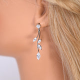 CZ Leaves Dancing with Light Necklace Set, Long Bridal Jewelry, Bridal Earrings And Necklace, Statement Earrings Cz Necklace Set.