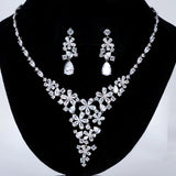 CZ Floral Wishes in a Crystal Dawn Necklace, Long Bridal Jewelry, Bridal Earrings And Necklace, Statement Earrings Cz Necklace Set.