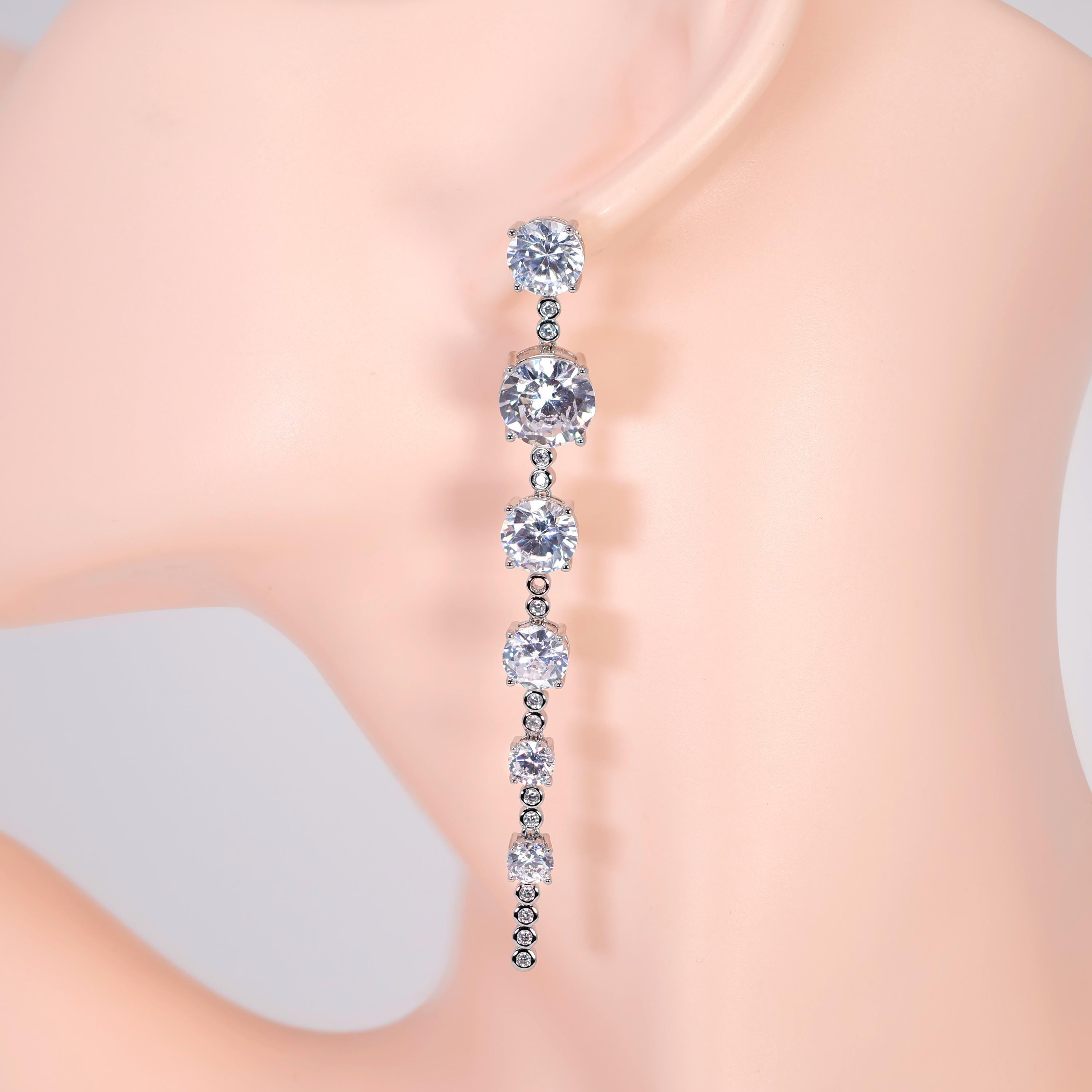 CZ Bezel Bloom Tassels Diamond earrings, Bridal Jewelry Bridal Earrings Crystal Bridal Earrings Statement earrings