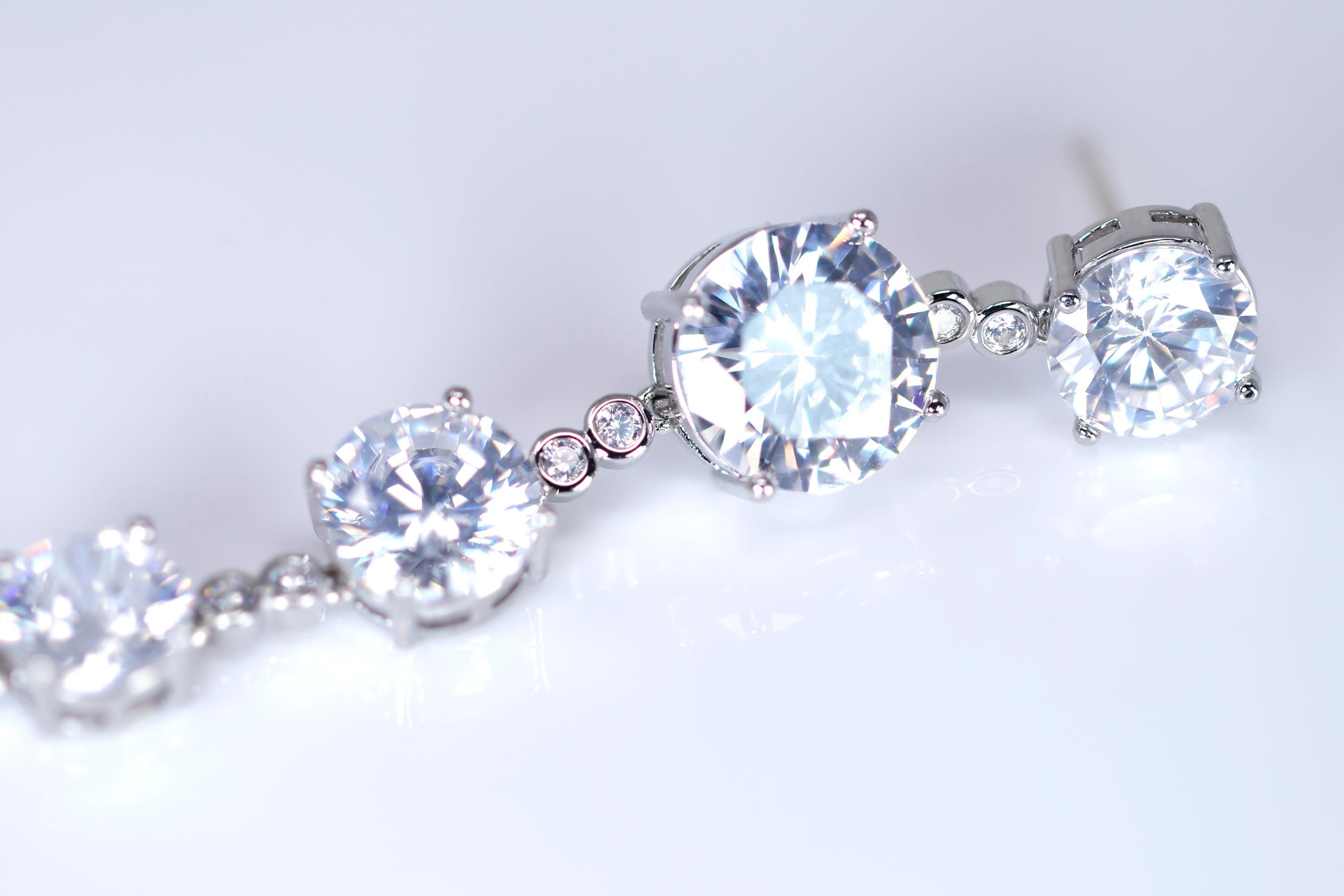 CZ Bezel Bloom Tassels Diamond earrings, Bridal Jewelry Bridal Earrings Crystal Bridal Earrings Statement earrings