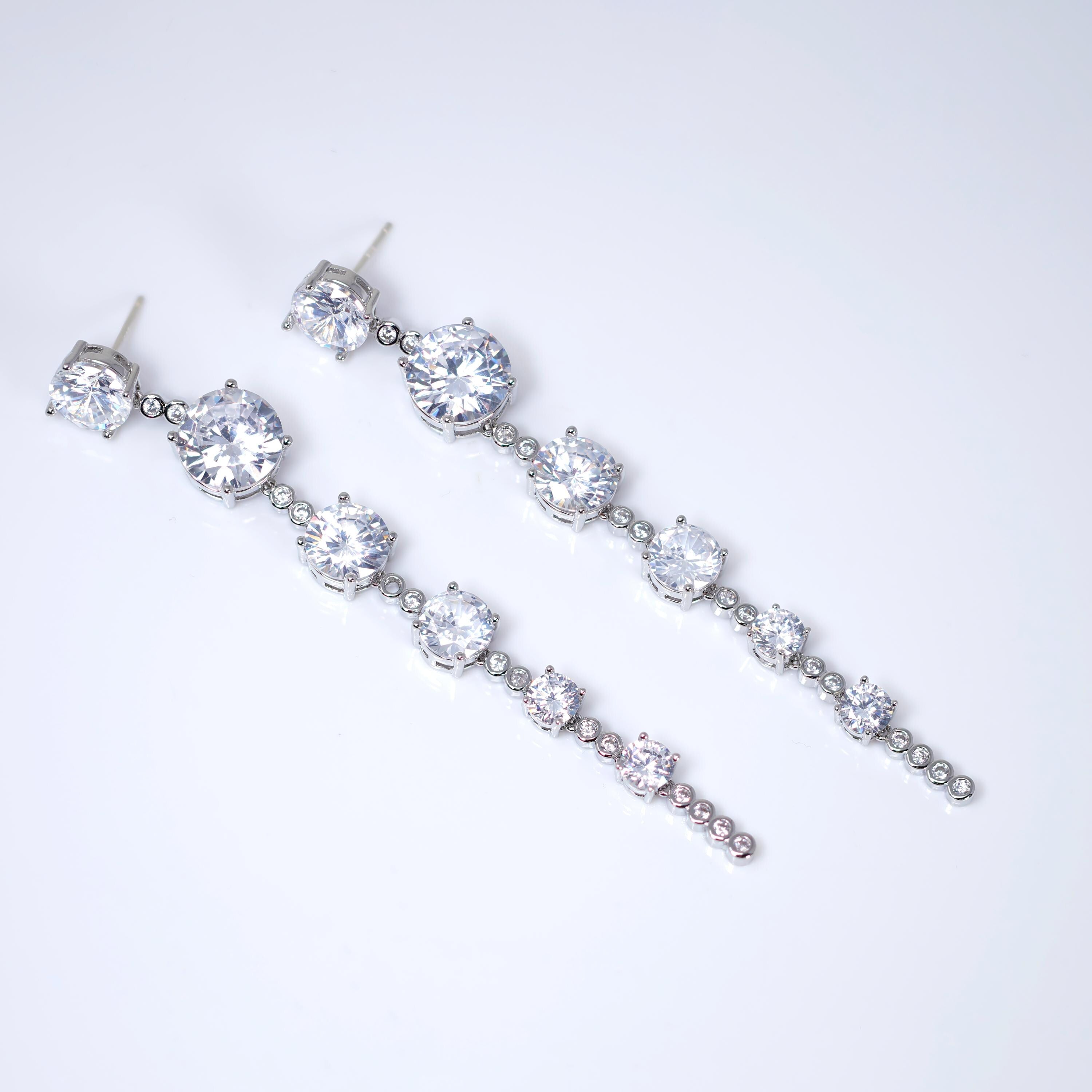CZ Bezel Bloom Tassels Diamond earrings, Bridal Jewelry Bridal Earrings Crystal Bridal Earrings Statement earrings