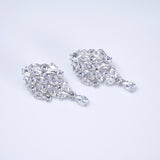 CZ Diamond Gardenia Necklace and Earrings Set, Long Bridal Earrings And Necklace, Statement Earrings Cz Necklace Set.