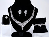 CZ Diamond Gardenia Necklace and Earrings Set, Long Bridal Earrings And Necklace, Statement Earrings Cz Necklace Set.
