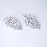 CZ Diamond Snowflower Elegance Jewelry Set, Long Bridal Earrings, Bracelet, Ring And Necklace, Statement Earrings Cz Necklace Set.