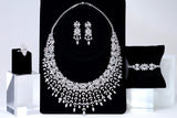 CZ Diamond Garden of Queen's Glory Jewelry Set, Long Bridal Earrings, Bracelet, Ring And Necklace, Statement Earrings Cz Necklace Set.