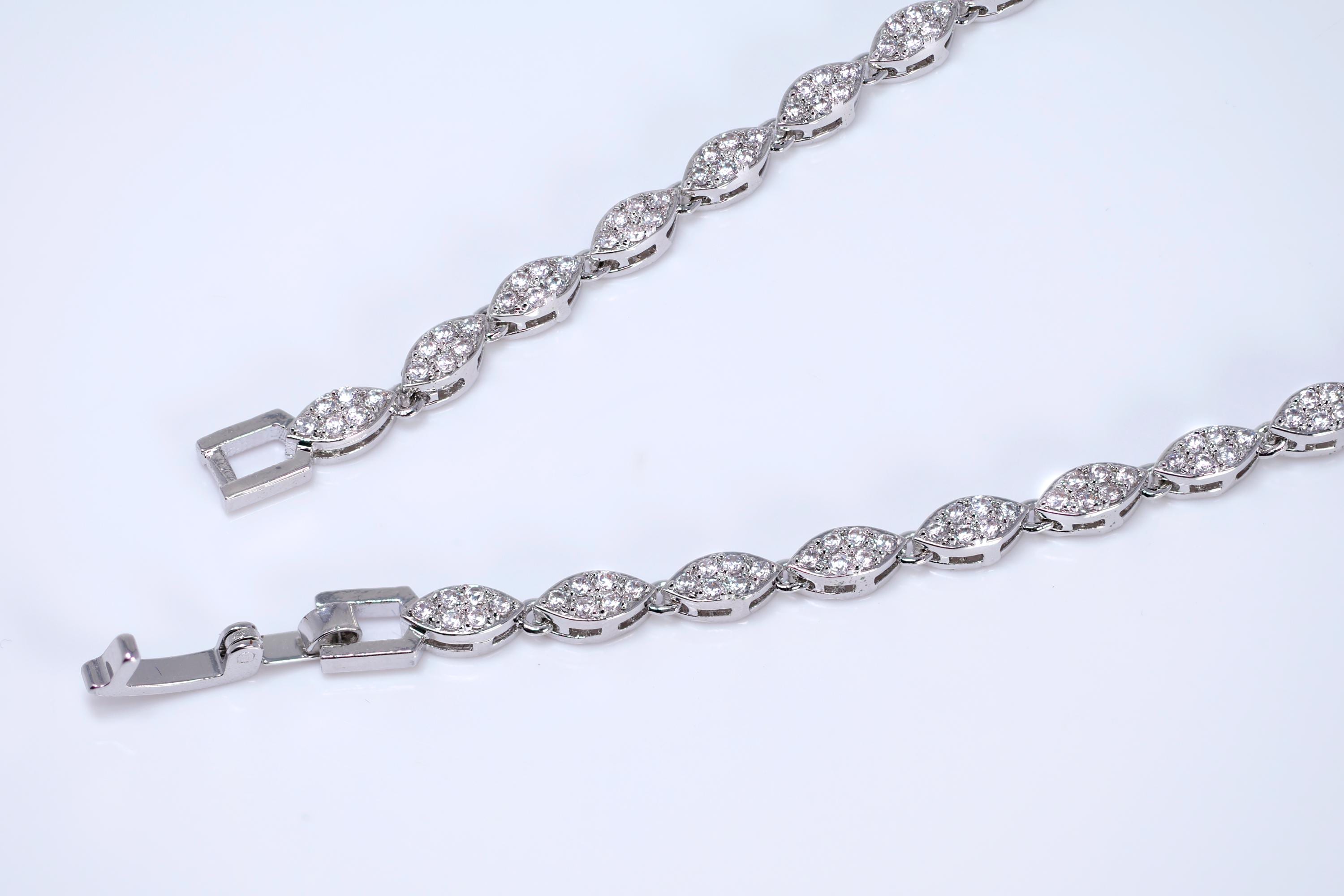 CZ Diamond Bridal Blossom Double Layer Jewelry Set, Long Bridal Earrings, Bracelet, Ring And Necklace, Statement Earrings Cz Necklace Set.