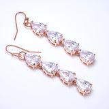 CZ Diamond Tear of Rose Set Jewelry Set, Rose Gold Long Bridal Earrings, Bracelet, Ring And Necklace, Statement Earrings Cz Necklace Set.