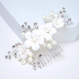 Crystals and Ceramic White flower Faux Pearl Ivory Starlight Hair comb, Bridal Hair piece, Bridal Hair Accessories, Wedding Hair Accessory.