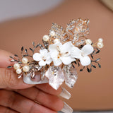Swarovski Crystal Porcelain White Flower Heirloom Grace Bridal Hair Clip, Bridesmaid Gift, Wedding Hair Accessory.