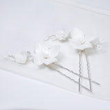 Porcelain White Floral Vine Shimmering Winter Lily Hair Pins Set of 2 , Ceramic Hair pins Set, Bridal Hair Accessories