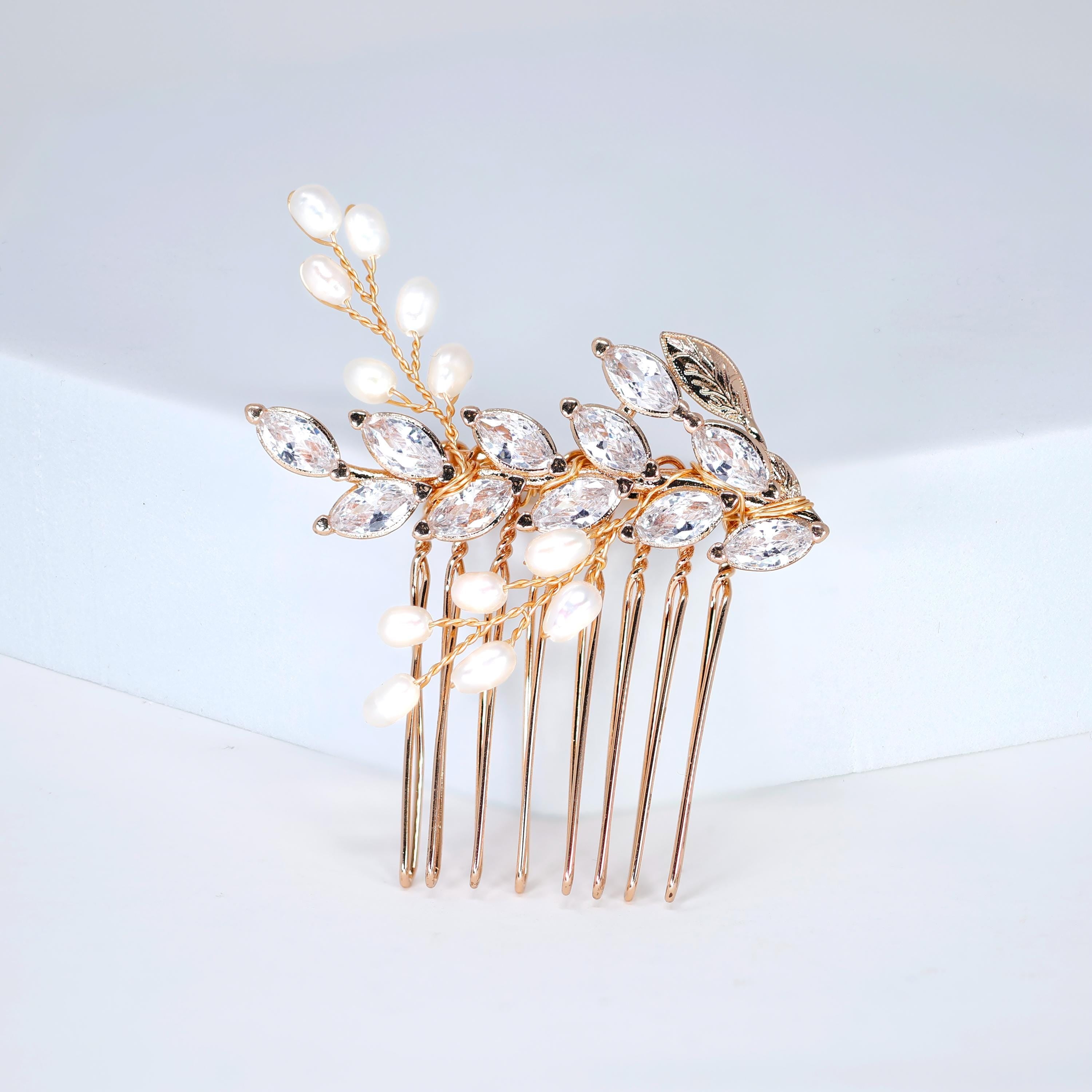 CZ Freshwater Pearl Dusted Embers of a Kiss Bridal Hair Comb, Bridal Hair Accessories, Wedding Hair Accessory.