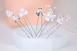 Porcelain Floral Set Of 5 Faux Pearl Lavender Poise Hair Pins Set , Ceramic Hair pins Set, Bridal Hair Accessories