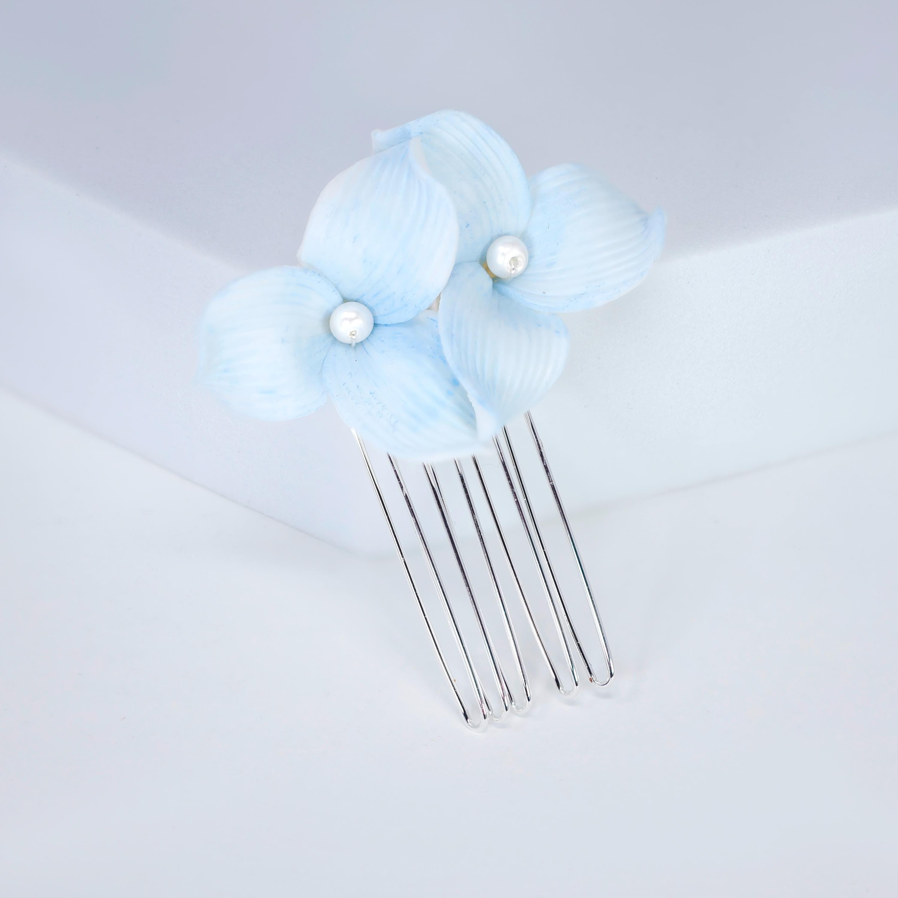Porcelain Floral Faux Pearl Pastel Bloom Hair Comb, Ceramic Hair pins Set, Bridal Hair Accessories