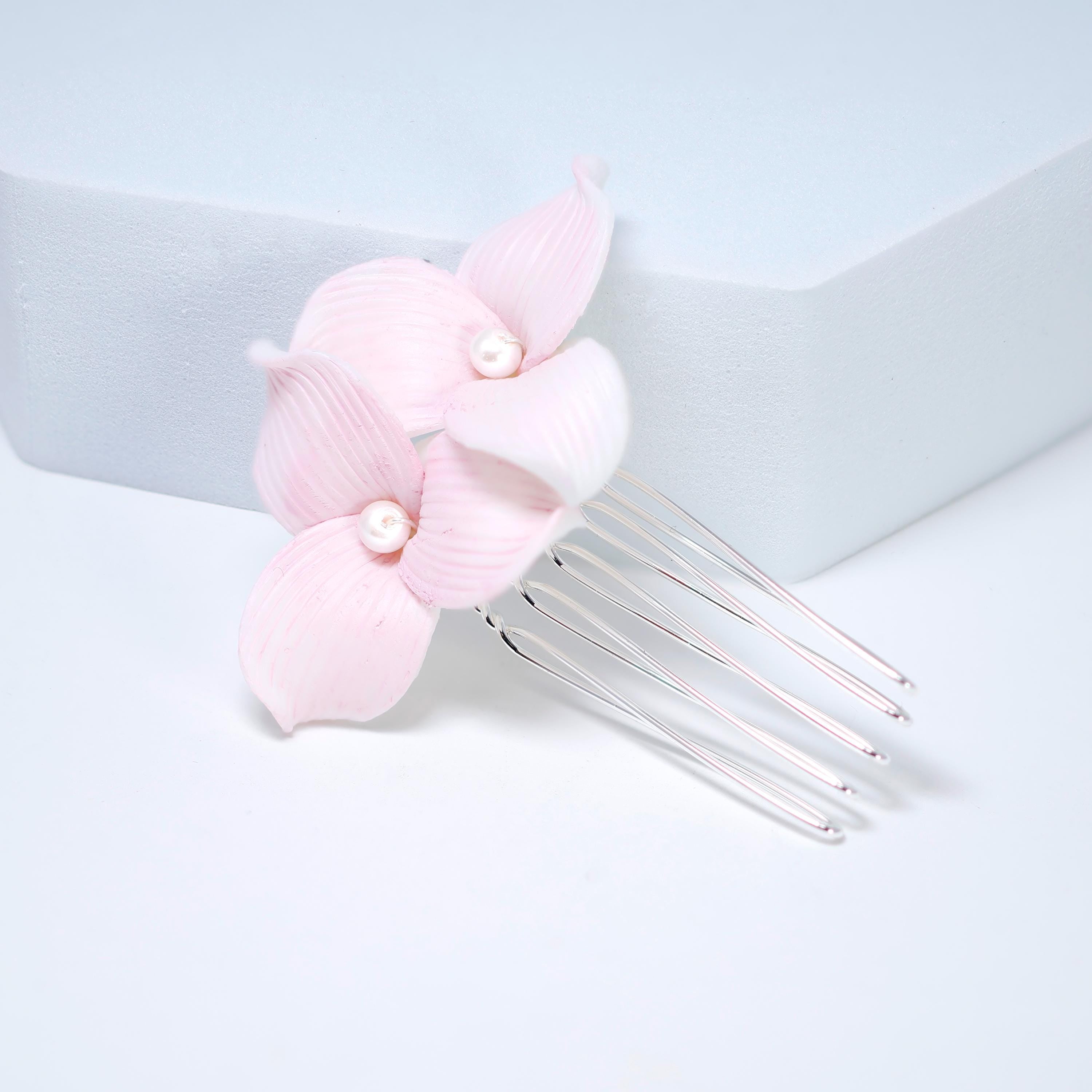 Porcelain Floral Faux Pearl Pastel Bloom Hair Comb, Ceramic Hair pins Set, Bridal Hair Accessories
